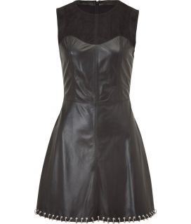 McQ Alexander McQueen Black Combo Pierced Trim Leather Dress  Damen 