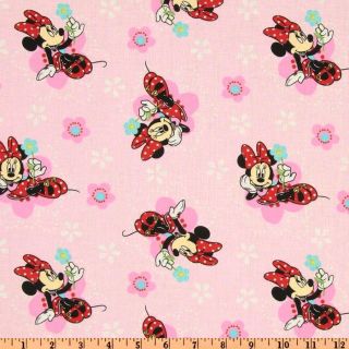 Minnie Mouse Floral Badges Pink   Discount Designer Fabric   Fabric 