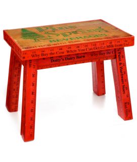 RED RULER FOOT STOOL  Vibrant, Authentic, Recycled Yardsticks Bring 