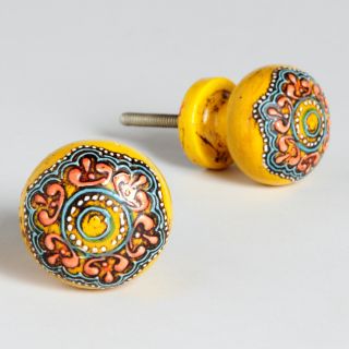 Yellow Painted Round Wooden Knobs, Set of 2  World Market