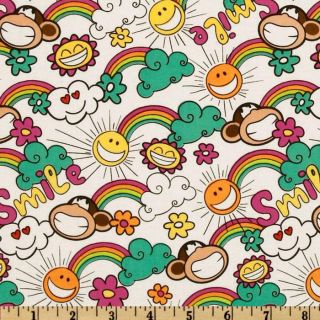 Bobby Jack Rainbows Sunshine White/Multi   Discount Designer Fabric 