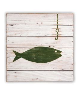 FISH WALL SIGN  Old Fashioned, White And Green Fishing Sign, Small 