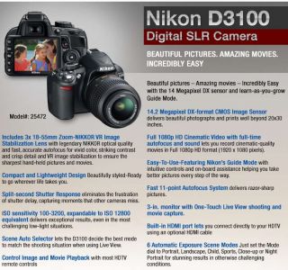 Buy the Nikon D3100 14MP Digital SLR Camera Bundle .ca