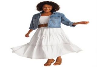 Plus Size Skirt with full sweep in cool gauze with crochet trim  Plus 