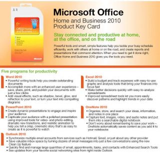 Microsoft Office Home and Business 2010 Product Key Card Item#  M17 