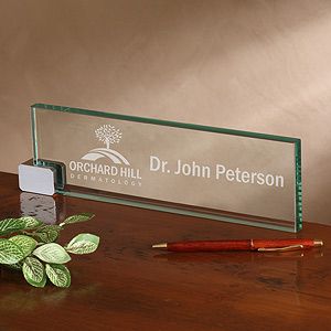 Personalized Corporate Engraved Logo Glass Nameplate   8555