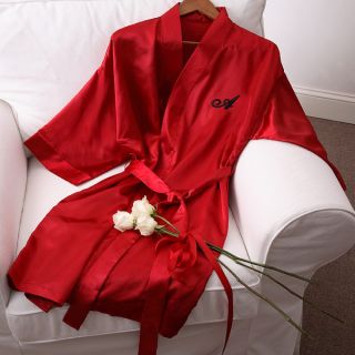3469   Personalized Red Satin Kimono Robe 