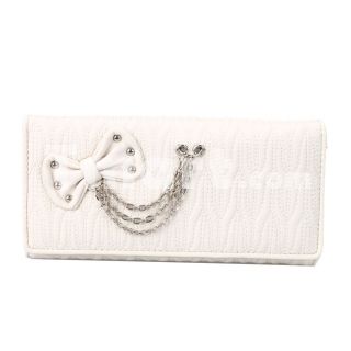 Elegante Damen Bow Kette Dekoration PU Leder Lange Portemonnaie Weiß 
