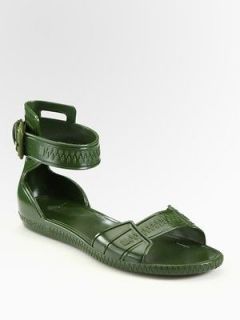 Givenchy Logo Edgy Zipper Green Rubber Jelly Gladiator Flat Sandals 