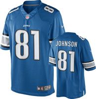 Calvin Johnson Jersey Home Blue Limited #81 Nike Detroit Lions Jersey