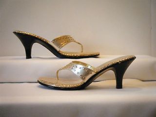 Gold with Gold Studds~Heeled Slides Sandals~NIB~Norman Kaplan LasVegas 