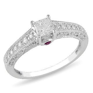 CT. T.W. Princess Cut Diamond and Pink Sapphire Accent Engagement 