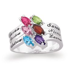 Sterling Silver Family Marquise Birthstone Ring (2 6 Stones and Names 