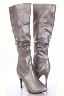Pewter Faux Leather Pointed Toe Knee Hight Boot @ Amiclubwear Boots 