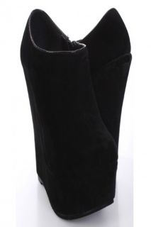 Black Velvet Closed Toe Platform Ankle Bootie Wedges @ Amiclubwear 