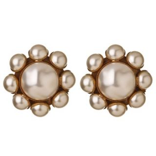 BUTLER and WILSON Gold/White Pearl Flower Clip on Earrings
