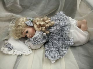 Porcelain Sleeping Doll w/ Pillow Great Condition