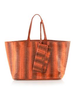 Grace Snakeskin Tote, Orange   