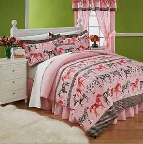 Full Queen Mustang Sally Western Comforter Set Pink Girls Cowboy Horse 