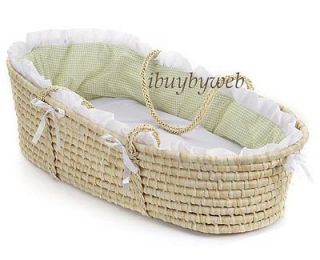 Natural Baby Infant Moses Basket Sage Gingham Bedding