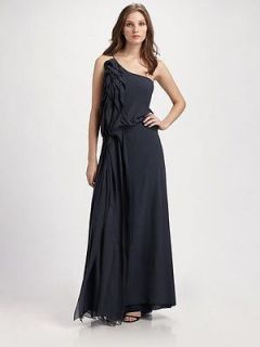 NEW* BCBG Nalda Ink Silk One Shoulder Gown L $498 SIL6L601