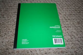 Wireless Notebook, 8 1/2 x 11 3 Subjects College Ruled   Green cover