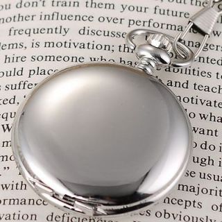 New White Dial Silver Case Pendant Pocket Chain Lady Mens Quartz Watch 