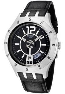Swatch YTS400 Watches,Mens Black Dial Black Leatherette, Mens 