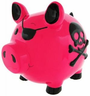 Large Pink Pirate Pig Skull & Crossbones Piggy Bank
