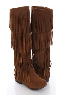 Tan Faux Suede Fringed Moccasin Style Boots @ Amiclubwear Boots 