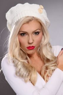 White Knitted Three Button Top Beret @ Amiclubwear Hat Online Store 