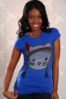 Home / ROYAL BLUE INDIAN INSPIRED KITTY GRAPHICS SHORT SLEEVES CUTE 