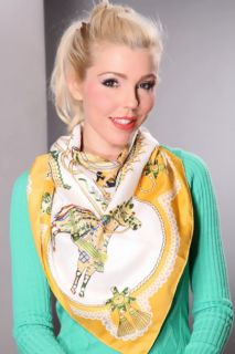 Yellow Horse And Carriage Printed Silk Scarf @ Amiclubwear scarf 
