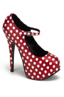 Red White Polka Dots Mary Jane Platform Pumps Heels @ Amiclubwear Heel 