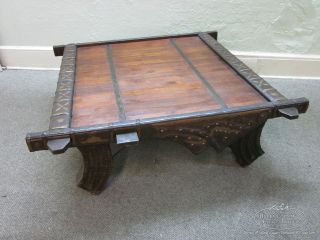 Unusual Heavy Wood & Iron Middle Eastern Style Large Coffee Table