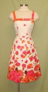 ADRIANNA PAPELL Pink Ivory & Orange Linen Summer Party Dress 12 NWT