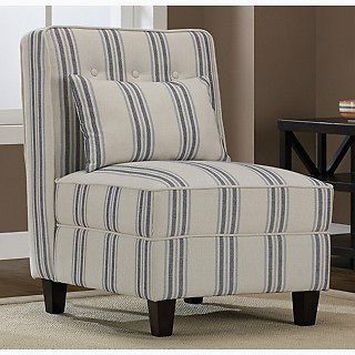 NEW 33.5H POPULAR BLUE AND CREAM STRIPED TUFTED ARMLESS SLIPPER CHAIR 