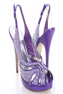 Purple Rhinestone Detailed Peep Toe Slingback Heels @ Amiclubwear Heel 