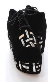 Black Velvet Fabric Gemstone Detailed Wedges @ Amiclubwear Wedges 