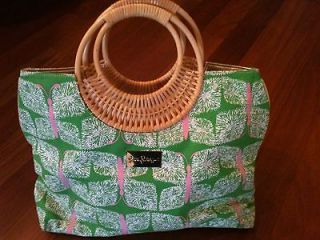 Lilly Pulitzer Wicker handle Green Bean Pressed TOTE PURSE NWT