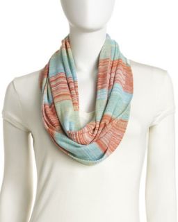 Striped Infinity Scarf, Coral/Blue   
