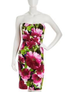 Strapless Floral Print Dress   