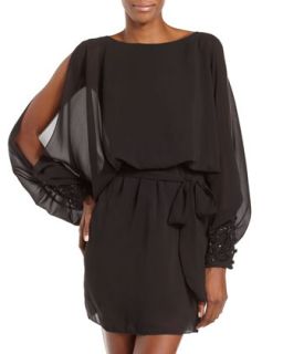 Split Sleeve Blouson Dress, Black   