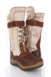 Brown Faux Shearing Canvas Lace Up Combat Boots @ Amiclubwear Boots 