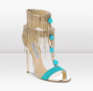 Jimmy Choo  Belle  Turquoise And Gold Suede Thong Sandals 