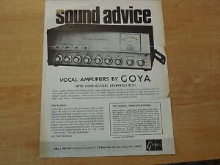 Goya Vocal Amplifiers With Dimensional Reverb Original Dealer Promo 