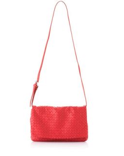 Woven Leather Flap Top Bag, Red   