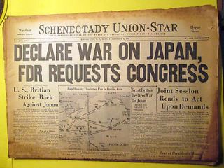 1941 DECEMBER 8 UNION STAR NY PEARL HARBOR DECLARE WAR JAPAN FDR WWII 