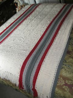   RED SILVER & GRAY STRIPE KNIT AFGHAN 70 X 49 BLANKET THROW AFGAN