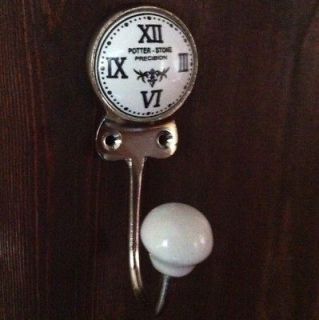   Antique Vintage Clock Face Ceramic Clothes Coat Hook Towel Peg